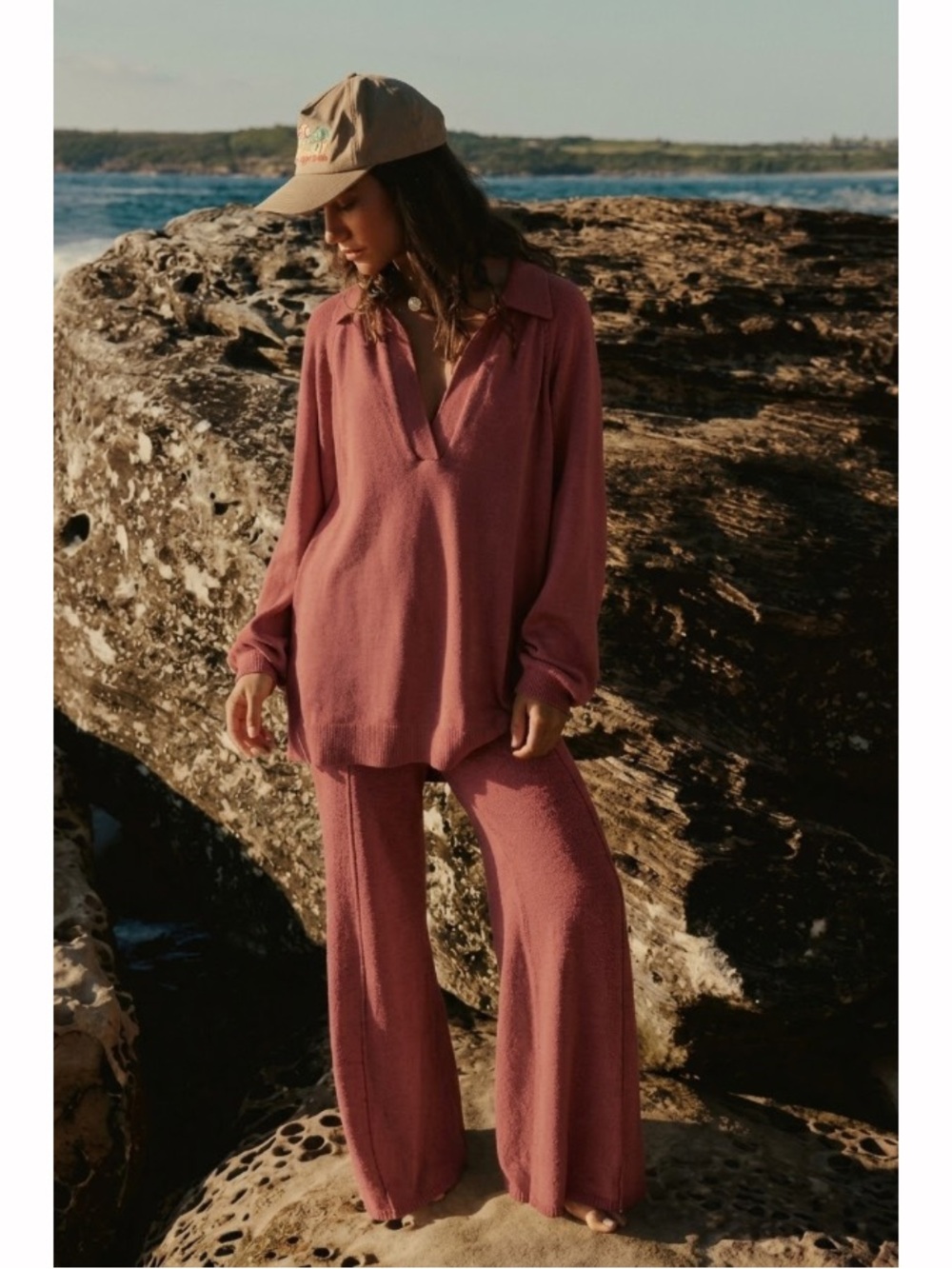 New Free People Free Est Drea Sweater Set Size XS Marsala Boho Cozy Loungewear